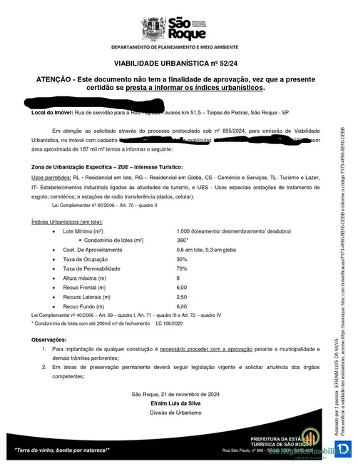 Foto 9 de Terreno / Lote à venda, 209000m2 em Jardim Cardoso (Mailasqui), Sao Roque - SP