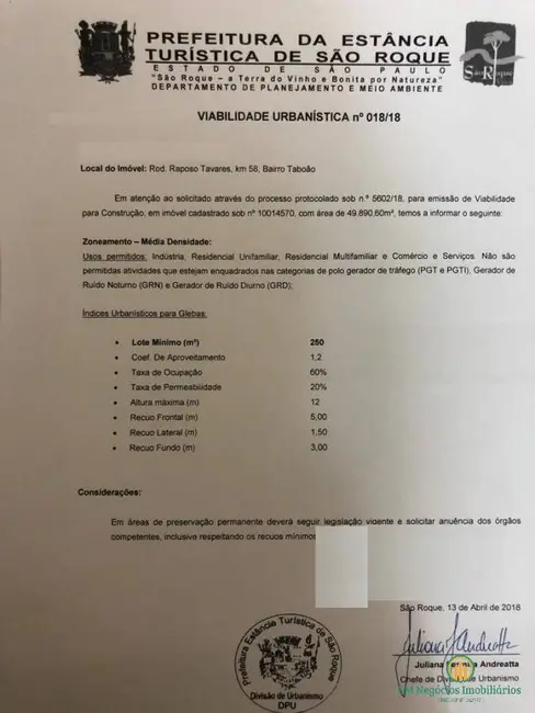 Foto 6 de Terreno / Lote à venda, 50000m2 em Taboão, Sao Roque - SP
