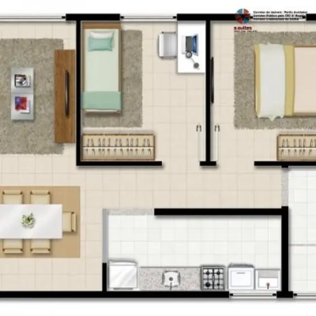 Apartamento com 3 quartos à venda, 63m2 em Maria Farinha, Paulista - PE - imagem 6 Foto 6 de Apartamento com 3 quartos à venda, 63m2 em Maria Farinha, Paulista - PE
