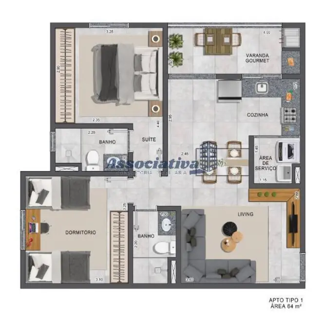 Foto 4 de Apartamento com 2 quartos à venda, 75m2 em Vila São José, Taubate - SP