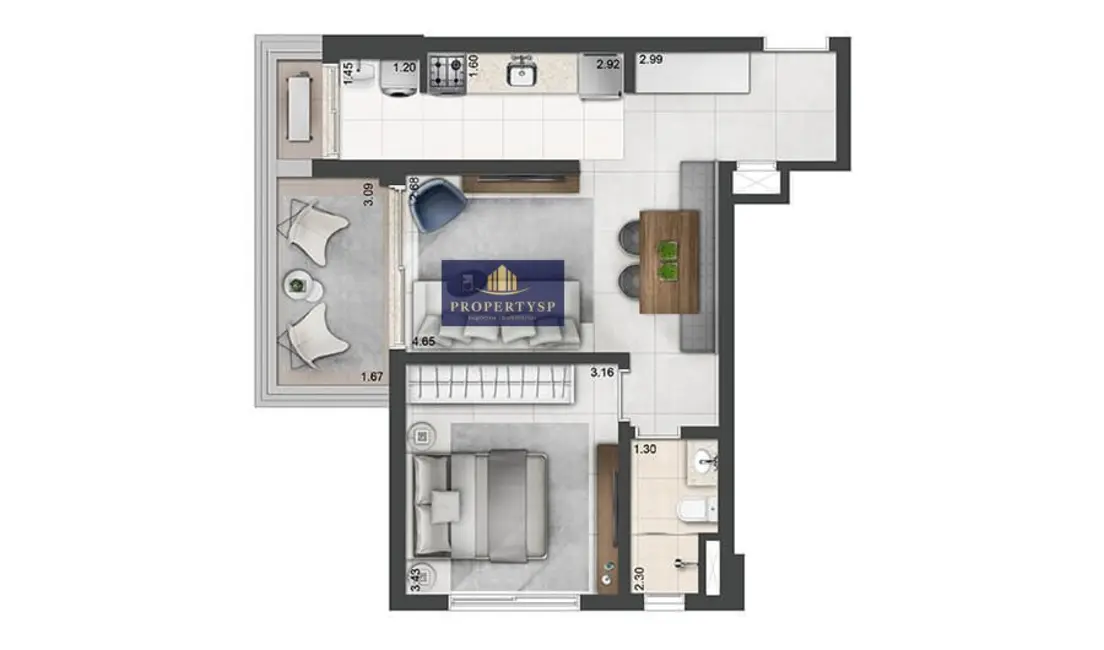 Apartamento com 1 quarto à venda, 56m2 em Perdizes, São Paulo - SP - imagem 3 Foto 3 de Apartamento com 1 quarto à venda, 56m2 em Perdizes, São Paulo - SP