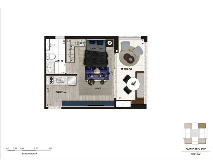 Foto 3 de Apartamento com 1 quarto à venda, 34m2 em Consolação, São Paulo - SP
