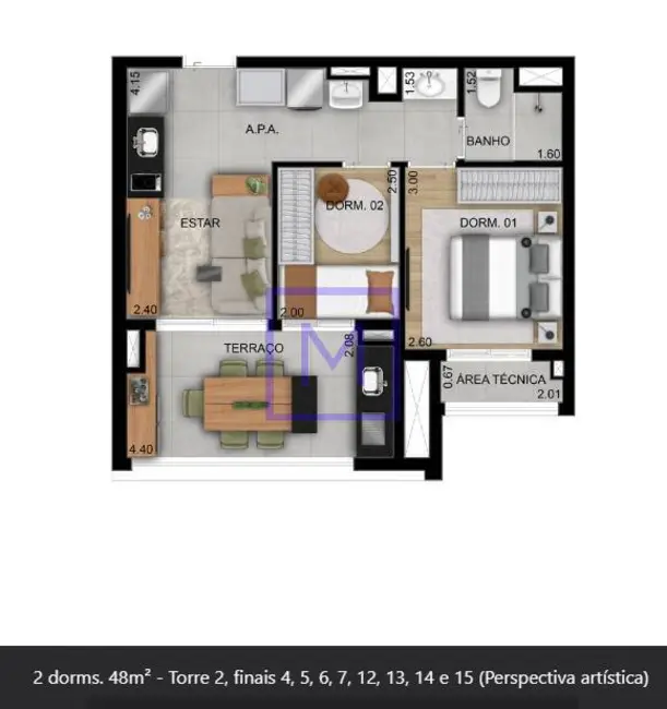 Foto 2 de Apartamento com 2 quartos à venda, 48m2 em Vila Guilhermina, São Paulo - SP