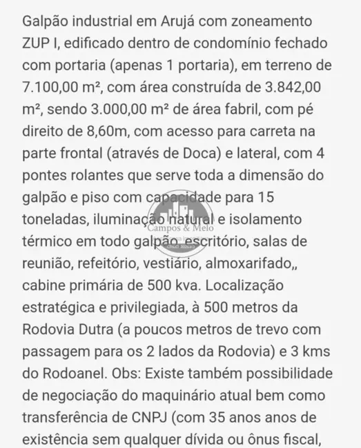 Foto 6 de Armazém / Galpão à venda, 7100m2 em Centro, Aruja - SP