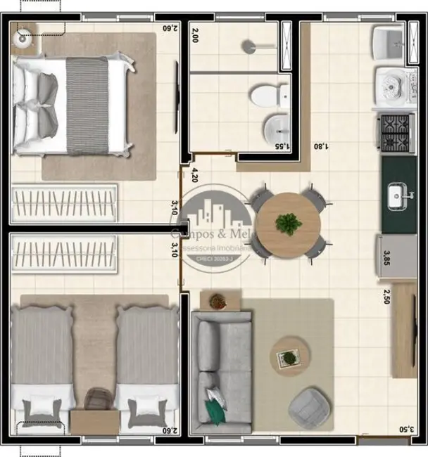 Foto 9 de Apartamento com 2 quartos à venda, 43m2 em Campos Ville, Araraquara - SP