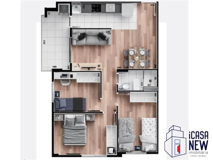 Foto 2 de Apartamento com 3 quartos à venda, 67m2 em Campo Comprido, Curitiba - PR