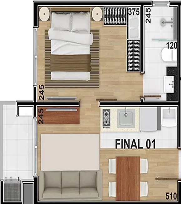 Foto 3 de Apartamento com 1 quarto à venda, 33m2 em Bacacheri, Curitiba - PR