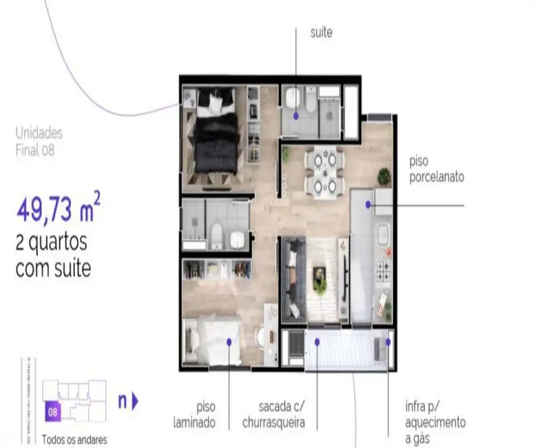 Foto 7 de Apartamento com 2 quartos à venda, 50m2 em Novo Mundo, Curitiba - PR