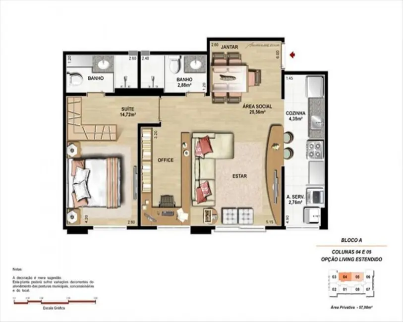 Foto 3 de Apartamento com 2 quartos à venda, 57m2 em Campo Comprido, Curitiba - PR