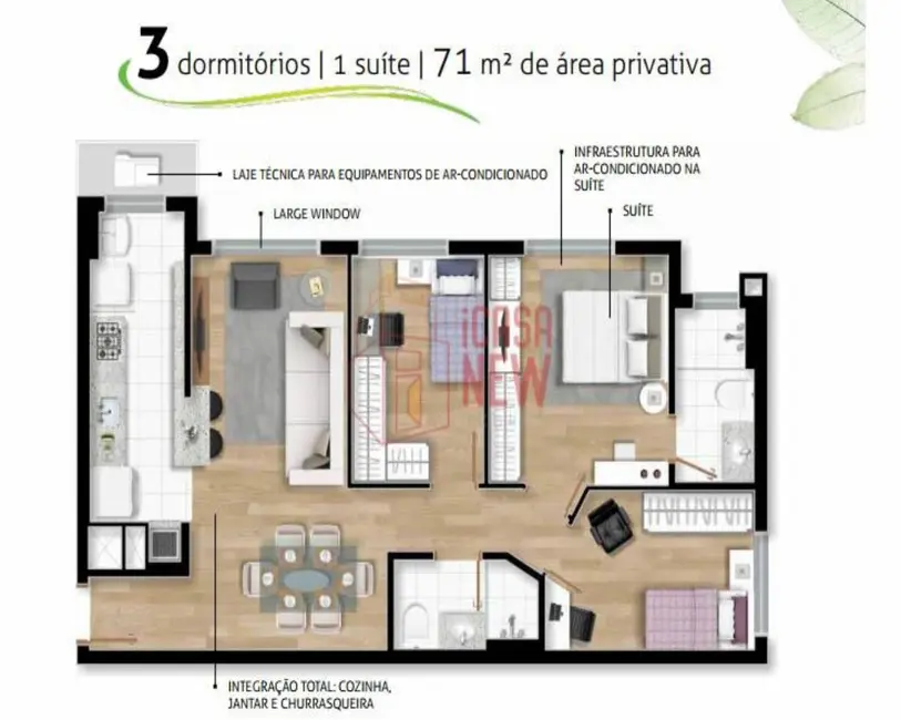 Apartamento com 3 quartos à venda, 71m2 em Santo Inácio, Curitiba - PR - imagem 5 Foto 5 de Apartamento com 3 quartos à venda, 71m2 em Santo Inácio, Curitiba - PR