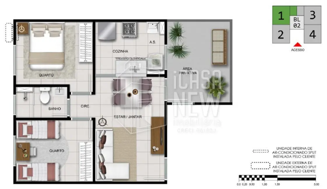 Foto 2 de Apartamento com 2 quartos à venda, 48m2 em São Gabriel, Colombo - PR