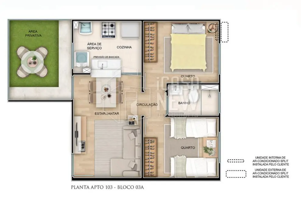 Apartamento com 2 quartos à venda, 53m2 em Tindiquera, Araucaria - PR - imagem 3 Foto 3 de Apartamento com 2 quartos à venda, 53m2 em Tindiquera, Araucaria - PR