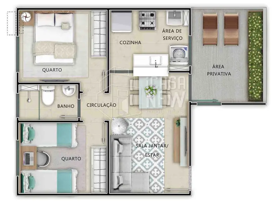 Foto 2 de Apartamento com 2 quartos à venda, 53m2 em Campina da Barra, Araucaria - PR