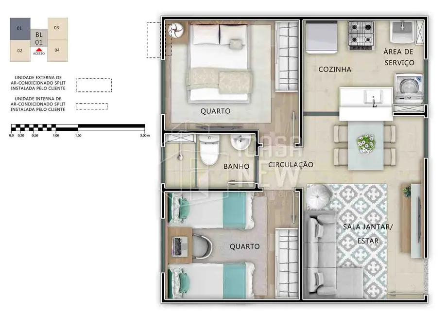 Apartamento com 2 quartos à venda, 53m2 em Campina da Barra, Araucaria - PR - imagem 3 Foto 3 de Apartamento com 2 quartos à venda, 53m2 em Campina da Barra, Araucaria - PR