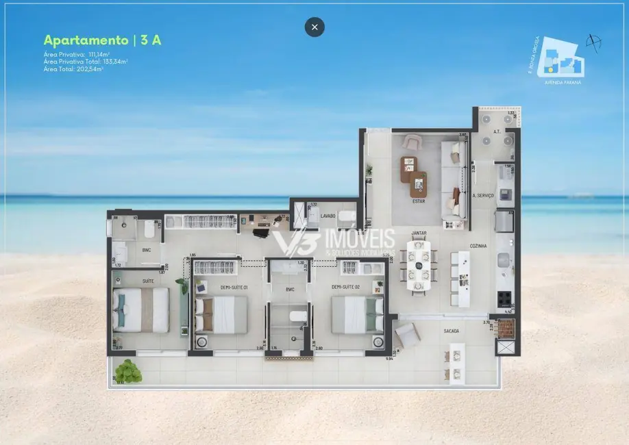 Foto 3 de Apartamento com 3 quartos à venda, 202m2 em Matinhos - PR