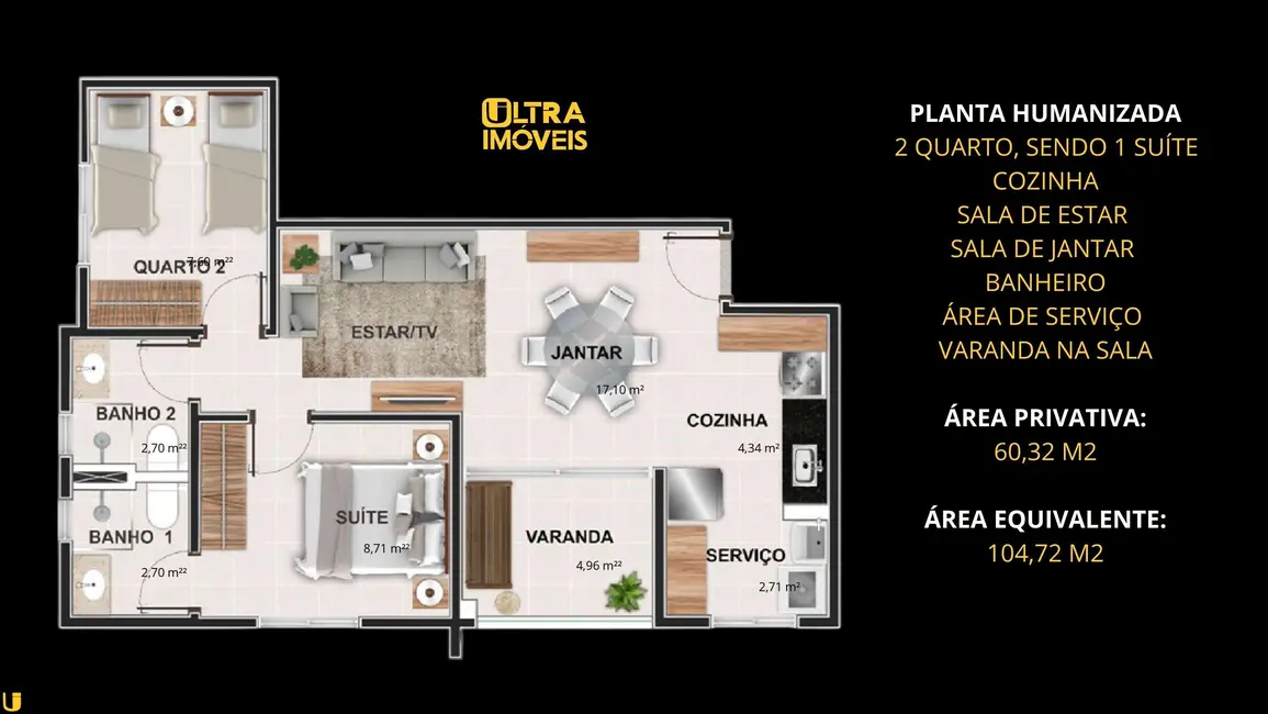Foto 2 de Apartamento com 2 quartos à venda, 60m2 em Granja Marileusa, Uberlandia - MG