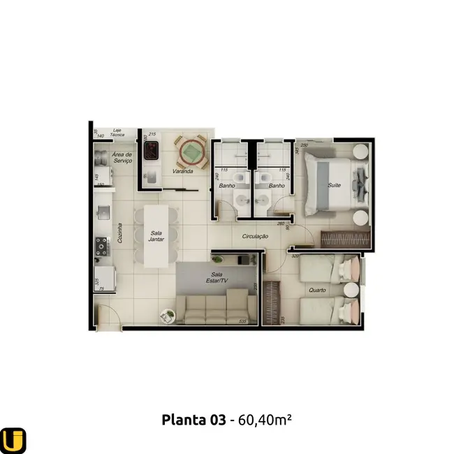 Foto 4 de Apartamento com 2 quartos à venda, 60m2 em Novo Mundo, Uberlandia - MG
