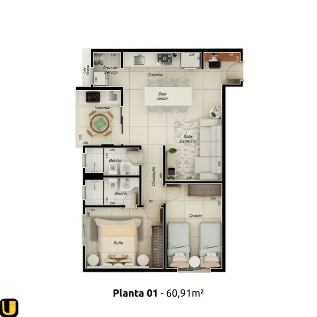Foto 2 de Apartamento com 2 quartos à venda, 60m2 em Novo Mundo, Uberlandia - MG
