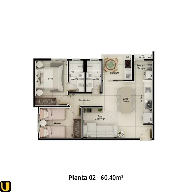 Foto 3 de Apartamento com 2 quartos à venda, 60m2 em Novo Mundo, Uberlandia - MG