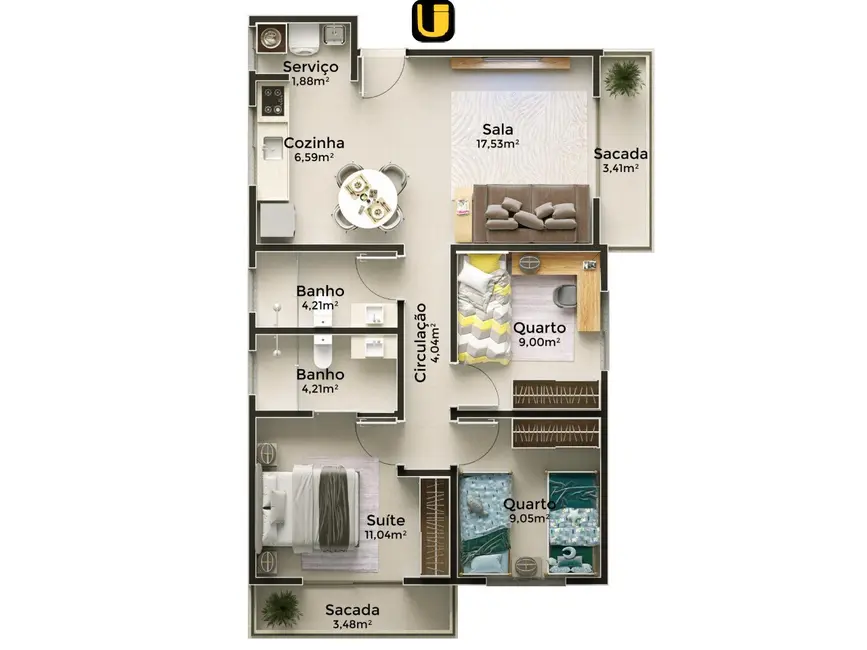 Foto 7 de Apartamento com 3 quartos à venda, 87m2 em Santa Mônica, Uberlandia - MG
