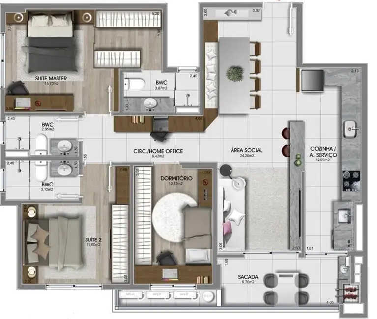 Foto 9 de Apartamento com 3 quartos à venda, 111m2 em Estreito, Florianopolis - SC