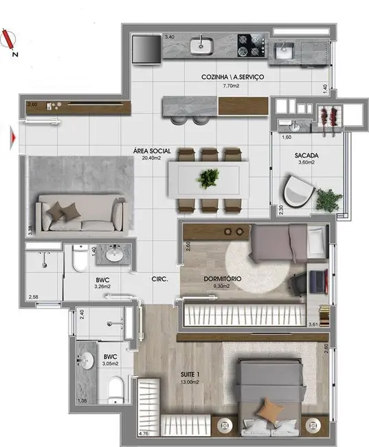 Apartamento com 2 quartos à venda, 71m2 em Estreito, Florianopolis - SC - imagem 6 Foto 6 de Apartamento com 2 quartos à venda, 71m2 em Estreito, Florianopolis - SC