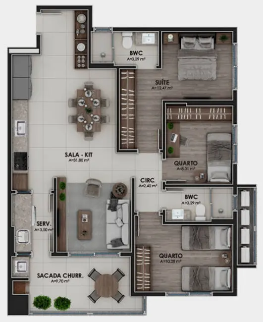 Foto 6 de Apartamento com 3 quartos à venda, 98m2 em Kobrasol, Sao Jose - SC