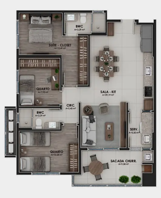 Apartamento com 3 quartos à venda, 95m2 em Kobrasol, Sao Jose - SC - imagem 6 Foto 6 de Apartamento com 3 quartos à venda, 95m2 em Kobrasol, Sao Jose - SC