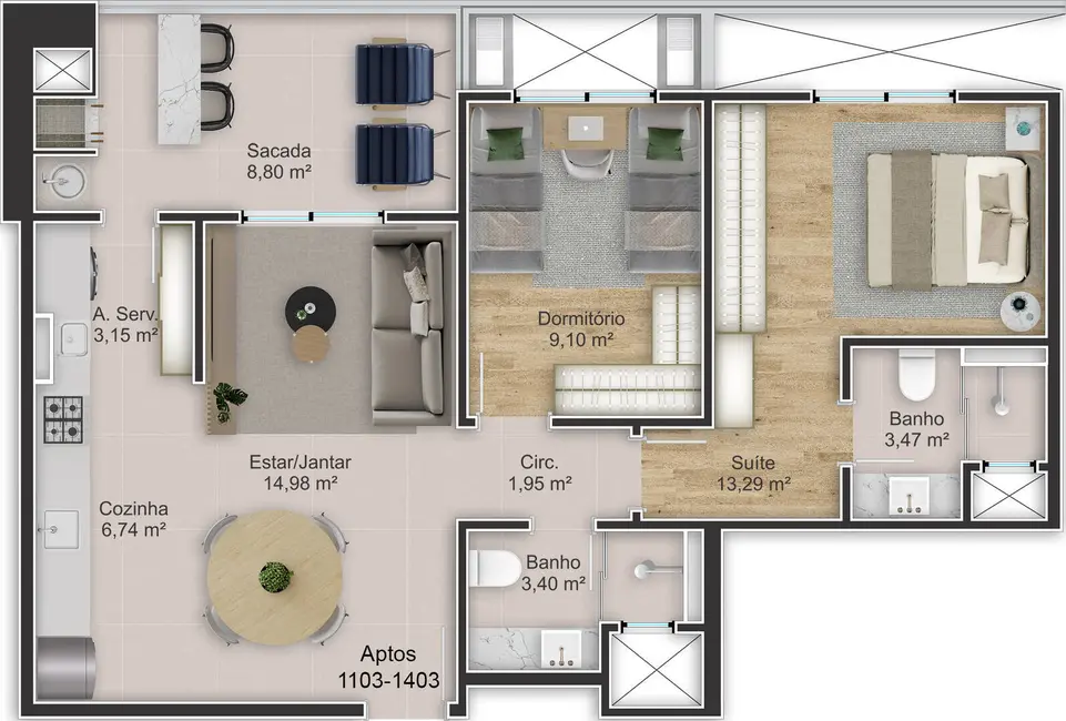 Foto 8 de Apartamento com 2 quartos à venda, 75m2 em Kobrasol, Sao Jose - SC