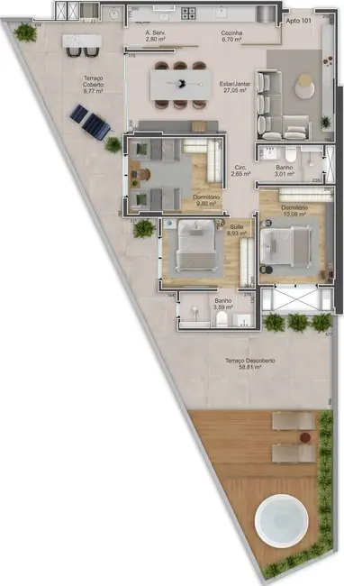 Apartamento com 3 quartos à venda e para alugar, 155m2 em Kobrasol, Sao Jose - SC - imagem 3 Foto 3 de Apartamento com 3 quartos à venda e para alugar, 155m2 em Kobrasol, Sao Jose - SC