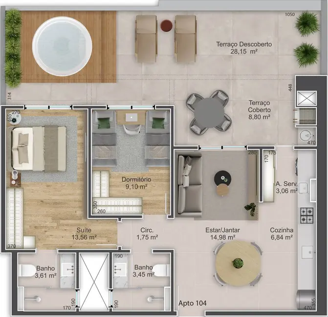 Apartamento com 2 quartos à venda, 107m2 em Kobrasol, Sao Jose - SC - imagem 3 Foto 3 de Apartamento com 2 quartos à venda, 107m2 em Kobrasol, Sao Jose - SC