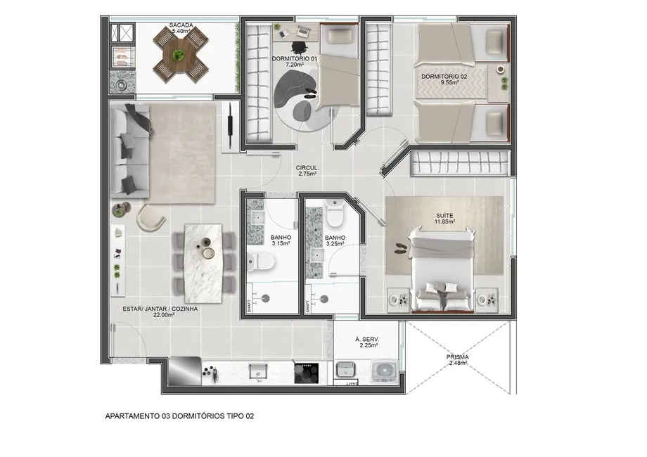 Foto 3 de Apartamento com 3 quartos à venda, 76m2 em Abraão, Florianopolis - SC