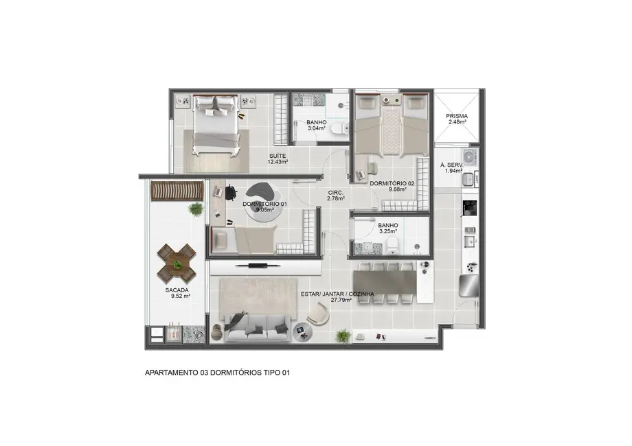 Foto 2 de Apartamento com 3 quartos à venda, 76m2 em Abraão, Florianopolis - SC