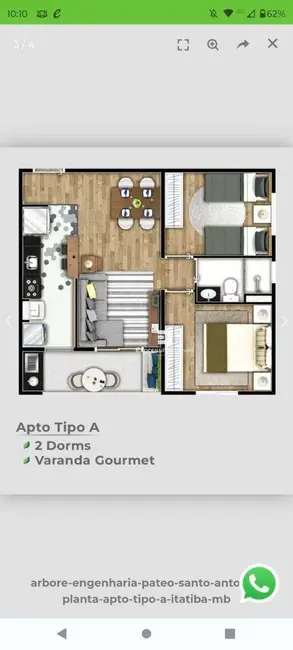 Foto 2 de Apartamento com 2 quartos à venda, 48m2 em Jardim México, Itatiba - SP