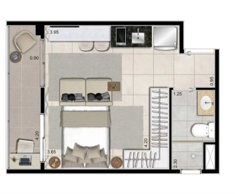 Apartamento com 1 quarto à venda, 25m2 em República, São Paulo - SP - imagem 4 Foto 4 de Apartamento com 1 quarto à venda, 25m2 em República, São Paulo - SP