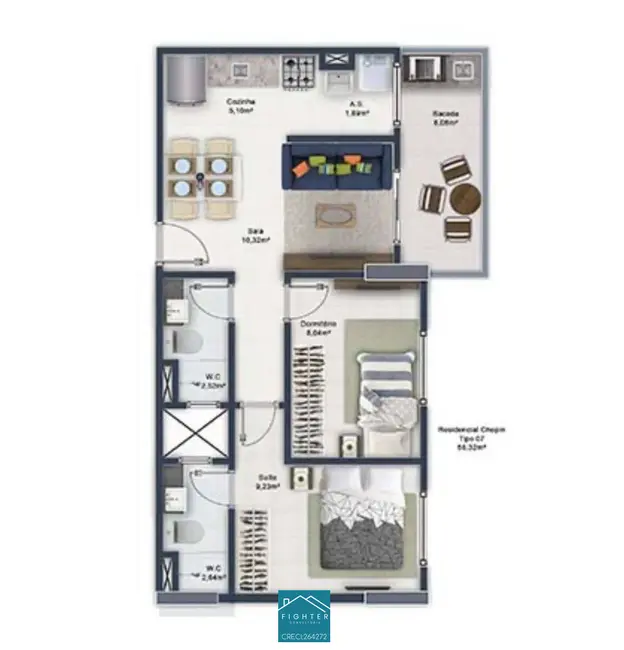Foto 2 de Apartamento com 2 quartos à venda, 57m2 em Boqueirão, Praia Grande - SP