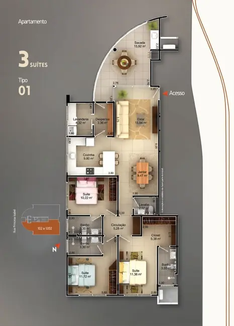 Foto 8 de Apartamento com 3 quartos à venda, 169m2 em Centro, Criciuma - SC