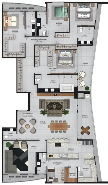 Apartamento com 3 quartos à venda, 254m2 em Lote Seis, Criciuma - SC - imagem 4 Foto 4 de Apartamento com 3 quartos à venda, 254m2 em Lote Seis, Criciuma - SC