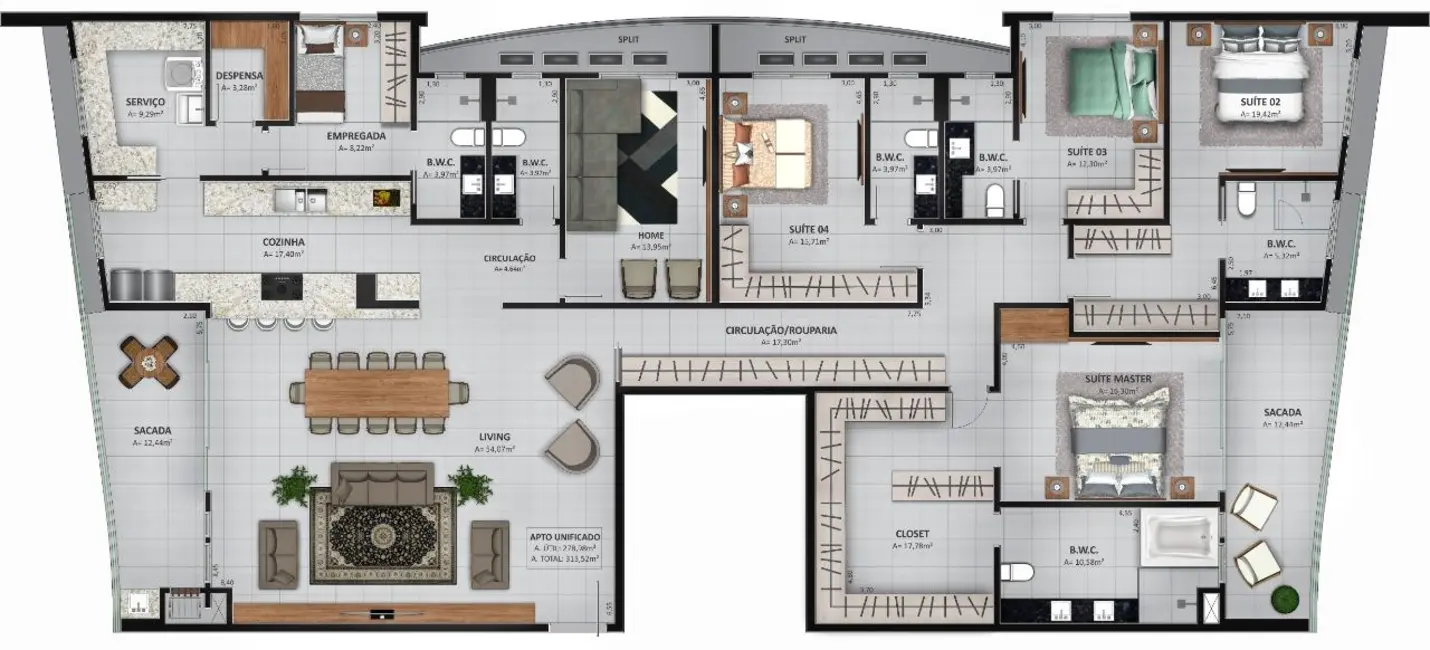 Foto 5 de Apartamento com 3 quartos à venda, 254m2 em Lote Seis, Criciuma - SC