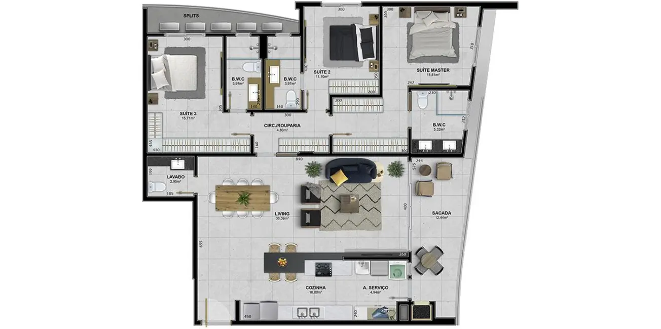 Apartamento com 3 quartos à venda, 254m2 em Lote Seis, Criciuma - SC - imagem 7 Foto 7 de Apartamento com 3 quartos à venda, 254m2 em Lote Seis, Criciuma - SC