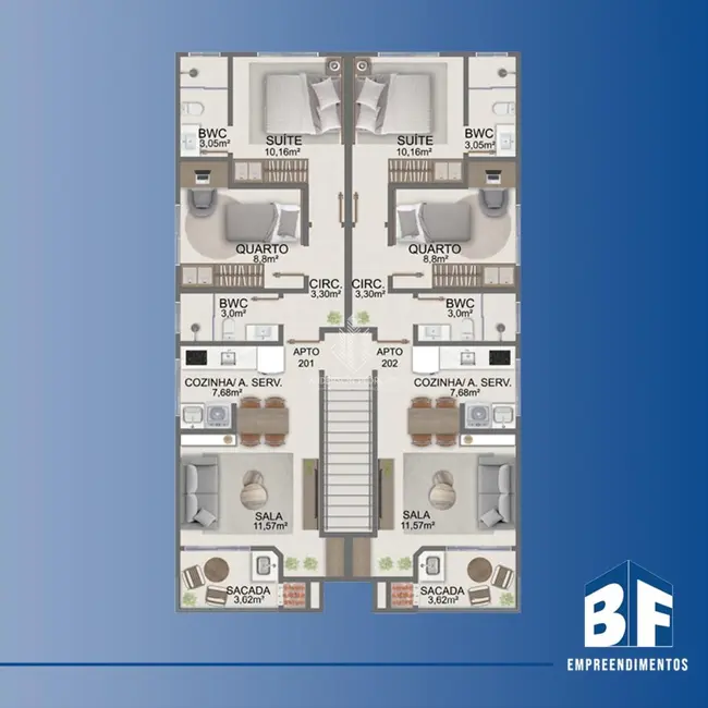 Foto 3 de Apartamento com 2 quartos à venda, 60m2 em Aririú, Palhoca - SC