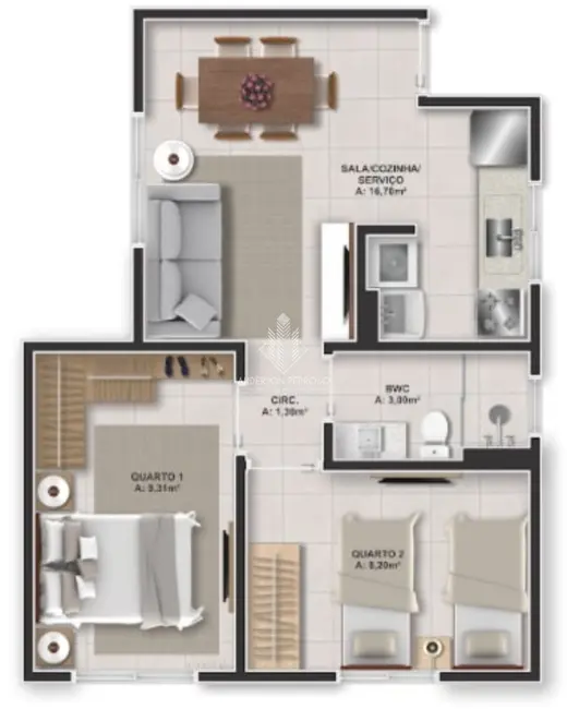 Foto 8 de Apartamento com 2 quartos à venda, 57m2 em Potecas, Sao Jose - SC