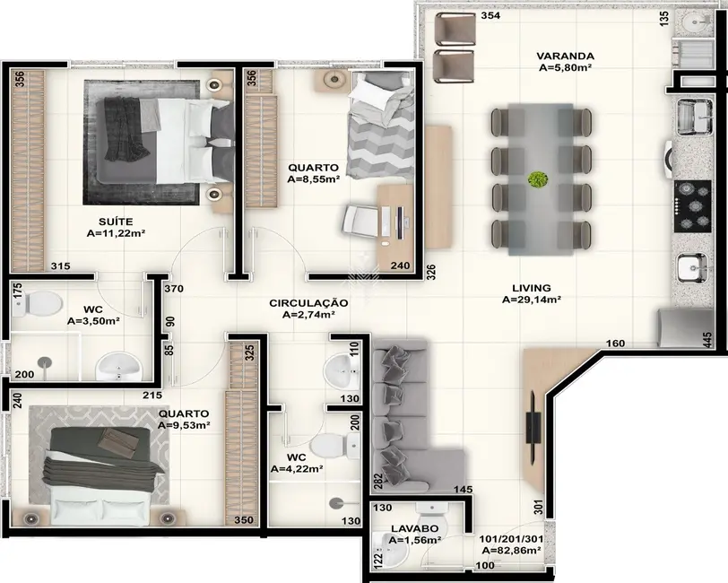 Foto 9 de Apartamento com 3 quartos à venda, 73m2 em Nova Palhoça, Palhoca - SC