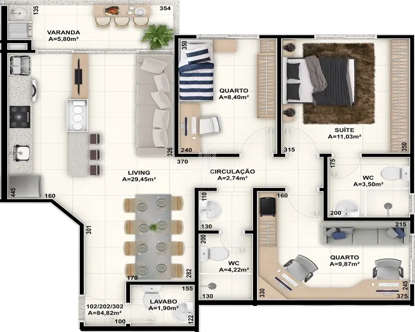 Foto 8 de Apartamento com 3 quartos à venda, 73m2 em Nova Palhoça, Palhoca - SC