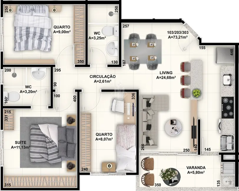 Foto 7 de Apartamento com 3 quartos à venda, 73m2 em Nova Palhoça, Palhoca - SC
