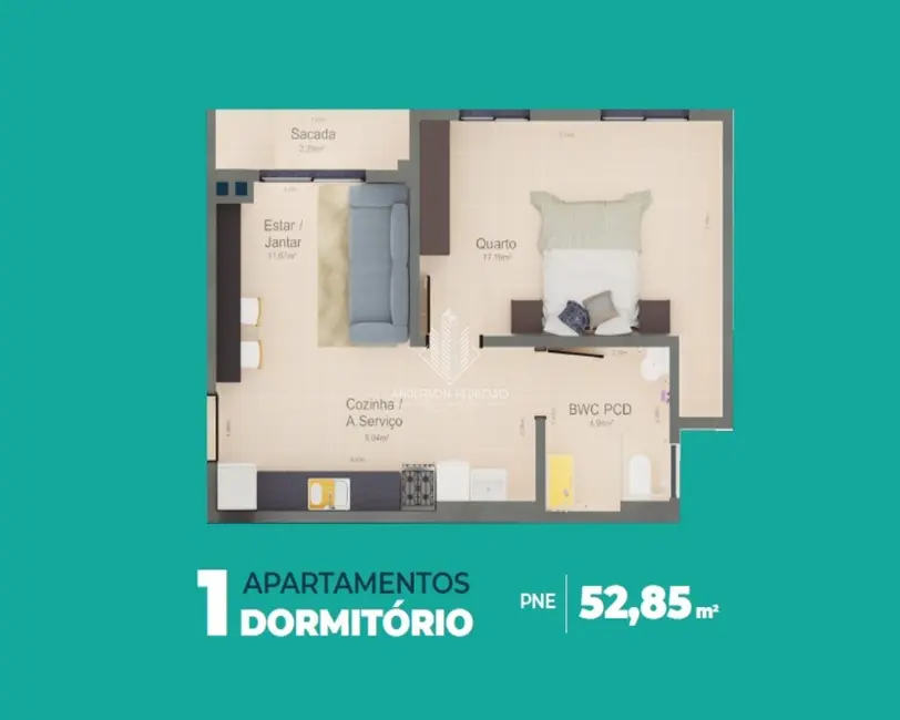Foto 9 de Apartamento com 2 quartos à venda, 53m2 em São Sebastião, Palhoca - SC