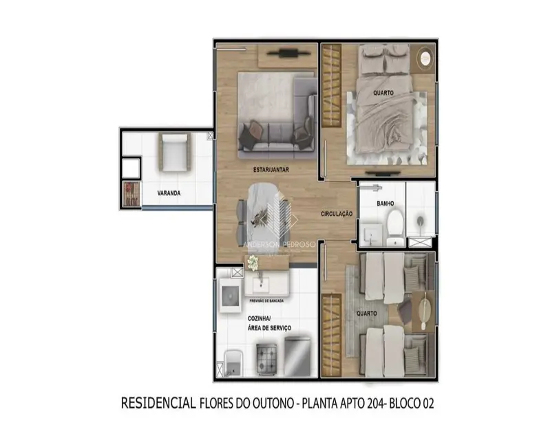Foto 8 de Apartamento com 2 quartos à venda, 45m2 em Areias, Sao Jose - SC