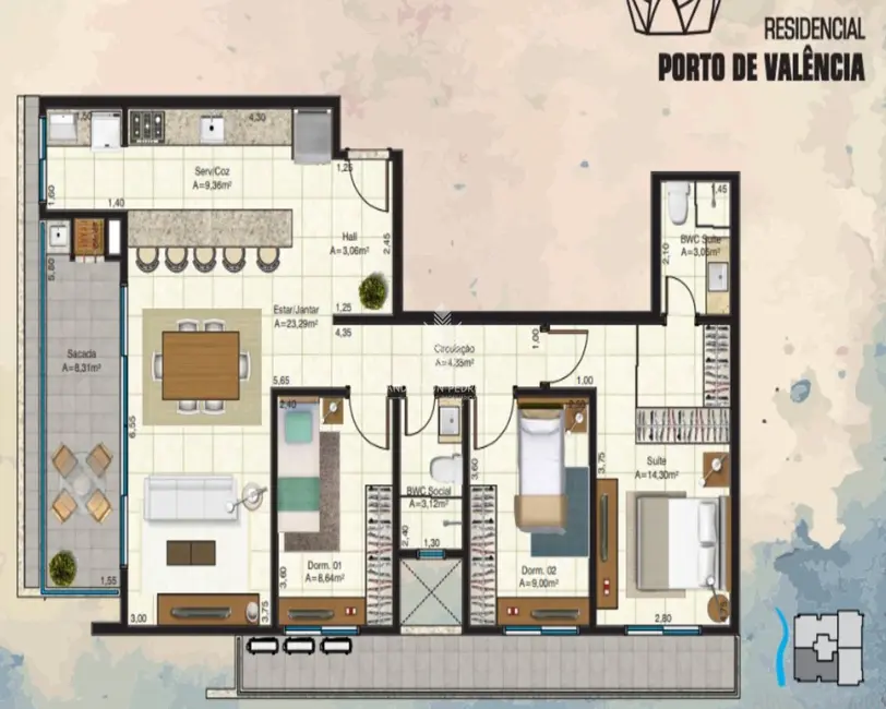 Foto 5 de Apartamento com 3 quartos à venda, 74m2 em Praia de Fora, Palhoca - SC