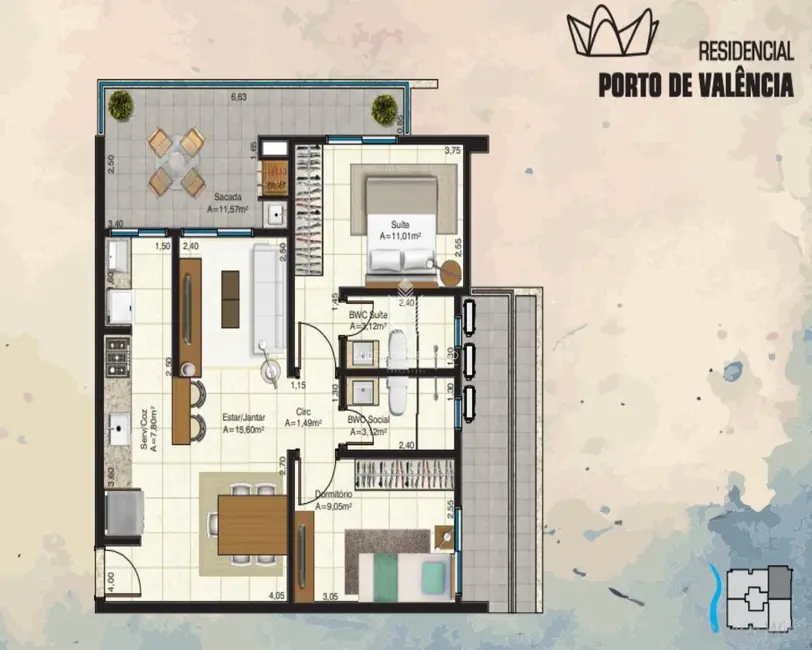 Foto 3 de Apartamento com 3 quartos à venda, 74m2 em Praia de Fora, Palhoca - SC