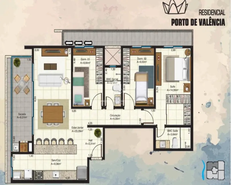 Foto 4 de Apartamento com 3 quartos à venda, 74m2 em Praia de Fora, Palhoca - SC